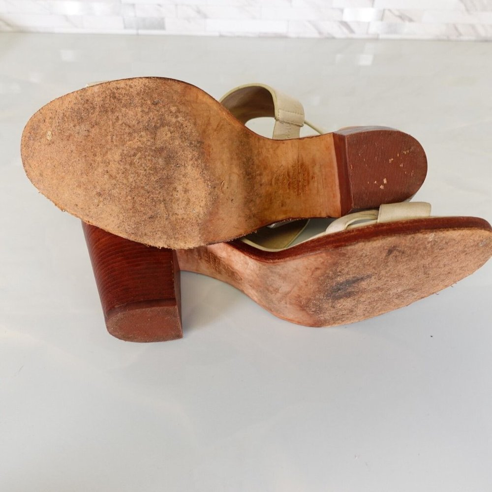 Elegant Leather Tan and Cream Women's Heels - Picture 11 of 15